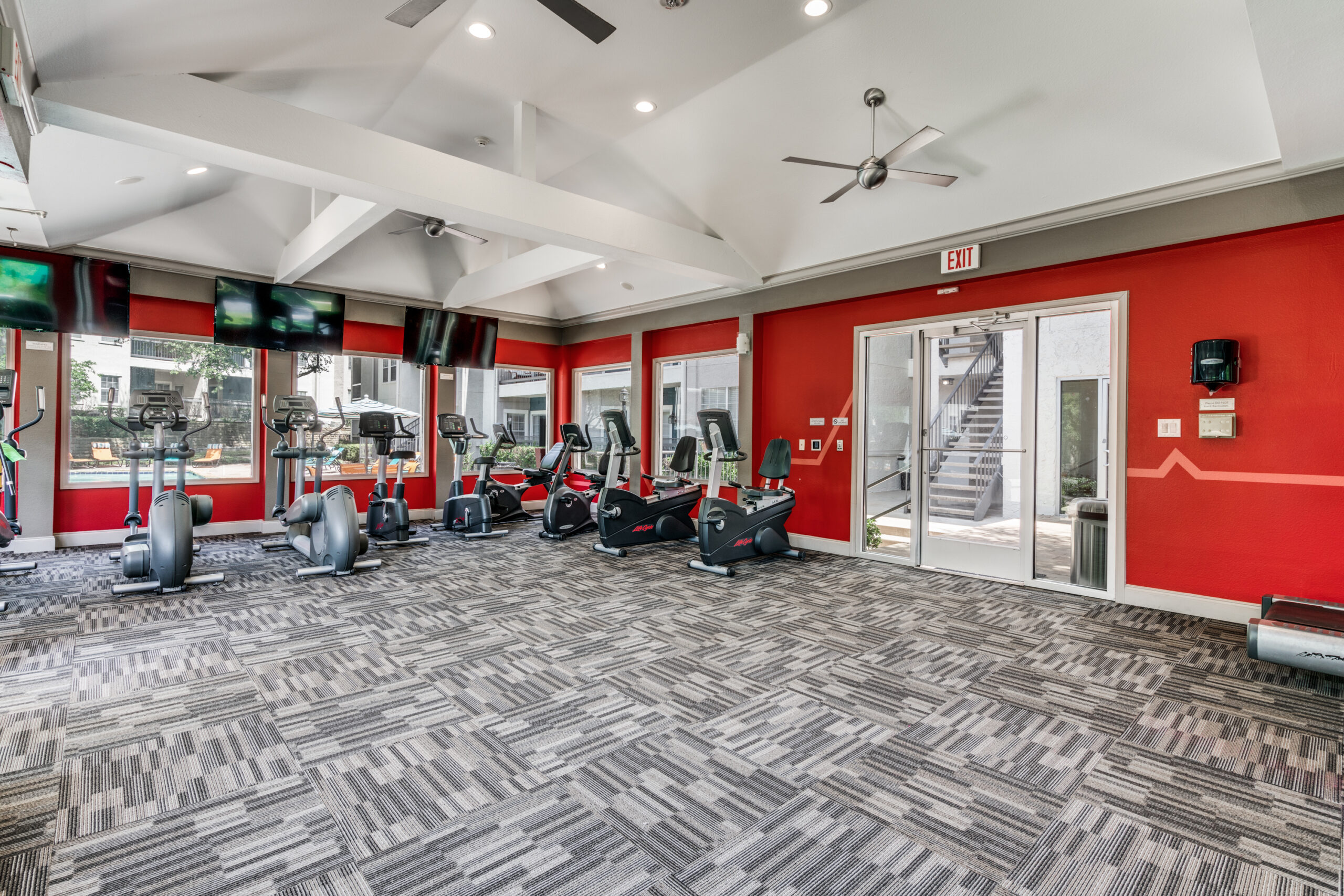 Modern gym with treadmills